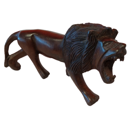 African Wooden Hand Carved Lion