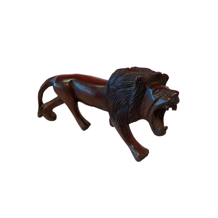 African Wooden Hand Carved Lion