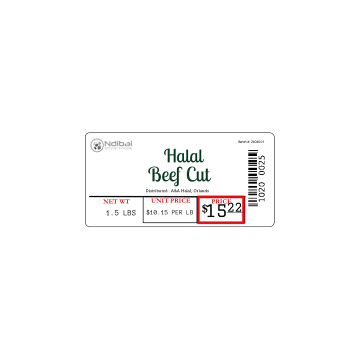 Ndibai Halal Beef Stew Boneless Cut 1.5LBS