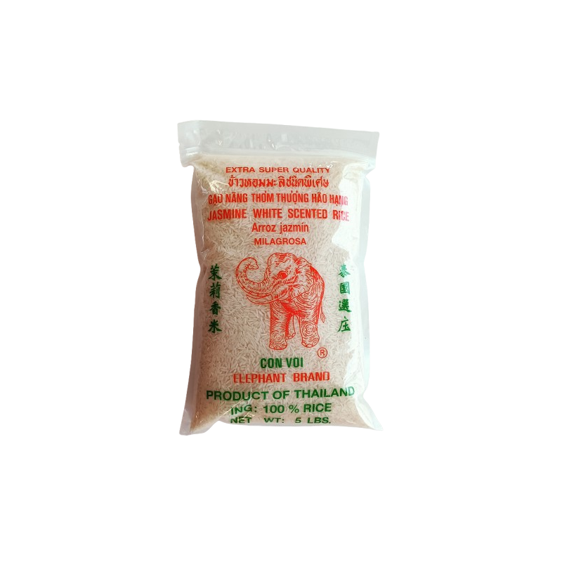 Elephant Rice Pre Steam Elephant Jasmine White Scented Rice (5 LBS)